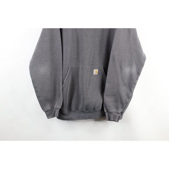 Vintage Carhartt Mens XL Distressed Spell Out Box Logo Hoodie Sweatshirt Gray - Picture 3 of 12